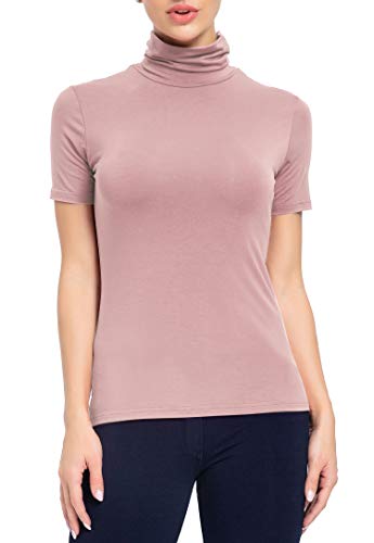 Image of AUHEGN Women's Mock Turtleneck Top Short Sleeve Lightweight Active T-Shirt (S-XXL)