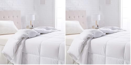 Image of Amazon Basics White Down Alternative Comforter and Duvet Insert with Corner Tabs, Machine Washable, Twin, All-Season (Pack of 2)