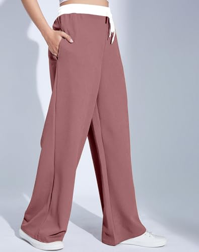 Image of Mehrang Wide Leg Drawstring Pants, with Contrast Waist Band || Casual Lounge Wear Side with Pockets, High Waisted, Relaxed Fit Trouser for Women