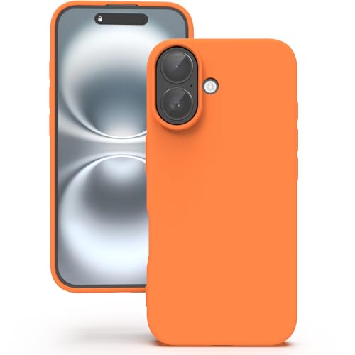 YATWIN Silicone Case for iPhone 16, Soft-Touch, Shockproof, DustProof, Antiskid Full Body Armour Phone Cover for Apple iPhone 16 - Orange