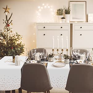 3 Pack Plastic Table Cloth Cover For Parties Disposable, White And Gold Tablecloth For 8 Foot Rectangle Tables, Birthday Wedding Graduation Mather Valentine's Day Easter Party Supplies Decorations #TOP5