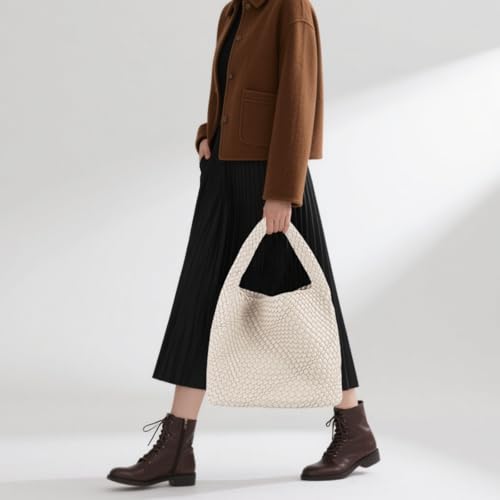 Bolso Tote tejido para mujer, grande, de cuero vegano miniatura 4