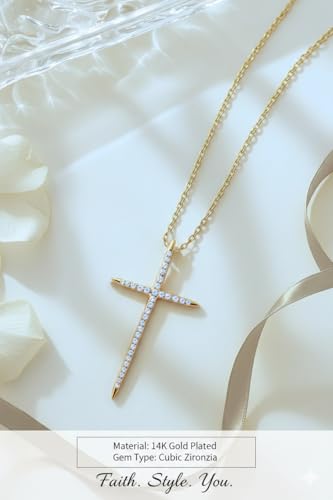 Image of URTHEONE Moissanite Cross Necklace for Women, 925 Sterling Silver 14KGold Plated Necklaces with Sparkling Moissanite Pendant, Faith Women's Jewelry, Trendy Gift for Women Mom Friend
