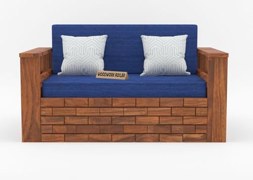 Image of Solid Sheesham Wooden Sofa Cums Bed with Mattresses for Living Room | Rosewood 2 Seater Sofa Cums Bed for Bedroom Without Pillow (B-Natural Finish)