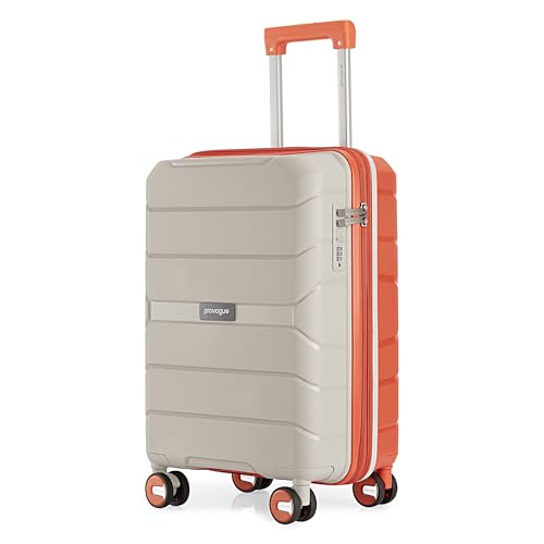 Image of Provogue Cascade Hard-Sided PP 55 Cm Suitcase /Cabin Trolley Bag Small| Expandable Space with 8 Wheels Trolley Bags for Travel |Combination Lock|5 Year Warranty (Timberwolf Grey /Burnt Orange)