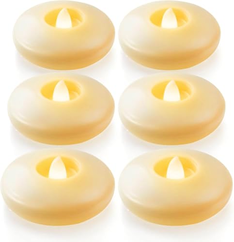 Image of Homemory 6 Pack 3 inch Flameless Led Floating Candles, 200 Hour Battery Operated Flickering Waterproof Tealights for Cylinder Vases, Centerpieces at Wedding, Party, Pool, Holiday (Ivory Base)
