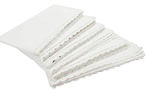 Slub Cotton Dinner Napkins with Crochet Lace - White - 16x16 (Set of 6) - 100% Egyptian Slub Cotton with Linen Look - Elegant Cloth - Super Value Hand Made Ladder Lace Look Napkins Cover