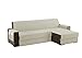 Funda Sofa Chaise Long 250cm Izquierdo/Derecho Universal Reversible Impermeable, Protector Sofa 3 Plazas Chaise Long con Brazos, Color Helado Blanco