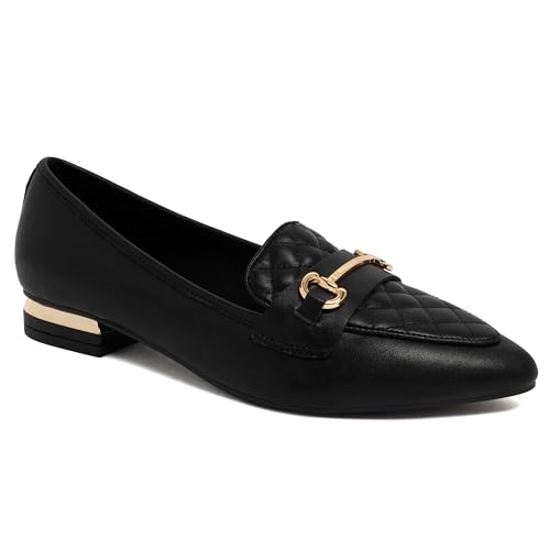 Jones New York Women's Pointed Toe Loafers | Quilted Horsebit Flats with Gold Hardware Accent | Professional Business Casual Dress Shoes with Cushioned Memory Foam Insole, Quadia by Jones New York