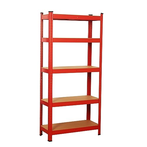Image of wowsubli Garage Shelving Units 5 Tier, Heavy Duty Storage Racking Shelf with Metal Boltless for Workshop Warehouse Office(Red,70x30x150cm)