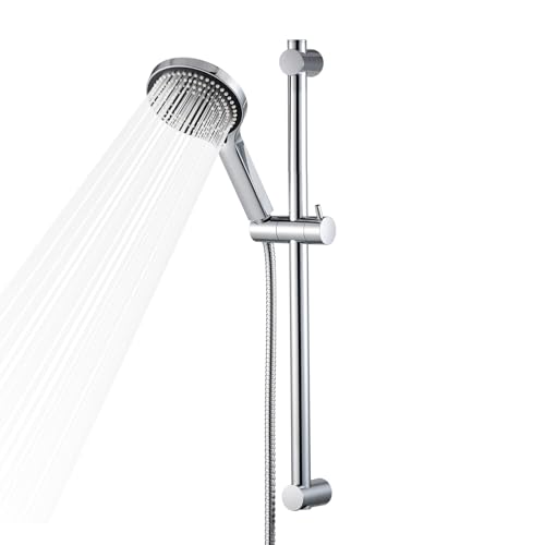 OFFO Barre Douche 60 cm, Colonne de Douche avec Pommeau de Douche, Douchette à Main avec 6 Types de Jets et Tuyau de 1.6 m, Chromé