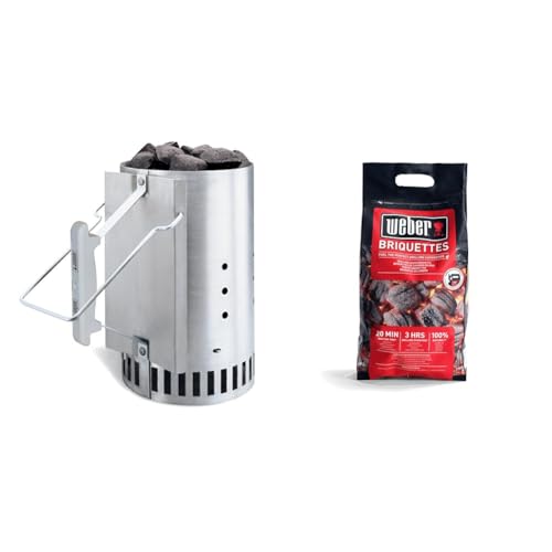 Weber Anzündkamin, Rapidfire Starter - Groß (32cm Höhe) & Grill-Briketts (4kg Sack), für lange und konstante Glut