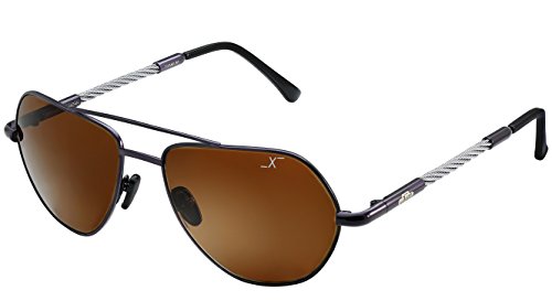 Xezo Polarized Genuine Glass Brown Lenses Titanium Aviator Retro Style Designer Sunglasses. Driving. Fishing, Dark Gun Metal, Large (FREELANCER B)