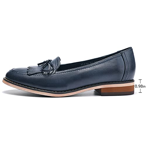 Image of Mona flying Women's Leather Tassel Loafers Slip on Flat Office Work Shoes