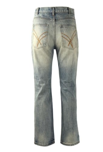 Men's Casual Washed Ripped Straight Leg Jeans for Distressed Stretchy Commuting Versatile Jeans Blue2