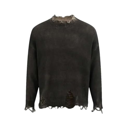 Men Solid Vintage Loose Knit Sweater Long Sleeve Crew Neck Casual Pullovers Jumper Top