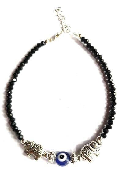 GIRLYZ ATTIRE Evil Eye Metal Silver Elephant glossy Black Beads Chain Anklet For Women/Girls/Nazariya/Payal/Lucky protection/Single leg/nazarbattu (pack of 1)-picture-43