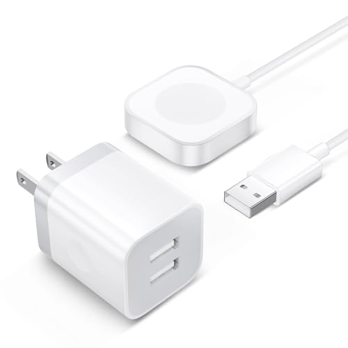 2025 Upgraded for Apple Watch Charger, Magnetic Wireless Charging Cable 3FT [Portable] iPhone iWatch Charger with Dual Port USB Power Adapter Block for iWatch Series Ultra/10/9/8/7/SE/SE2/6/5/4/3/2/1