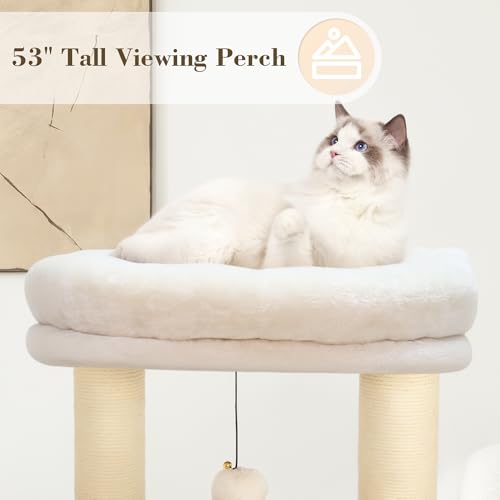 Image of KAMABOKO Modern Cat Tree, 53 inch Tall Cat Trees for Indoor Cats, Cat Condo Natural Sisal with Scratching Posts, Hand-Woven Tower & Top Perch, Cat-Tree for Kittens Climb Play & Rest