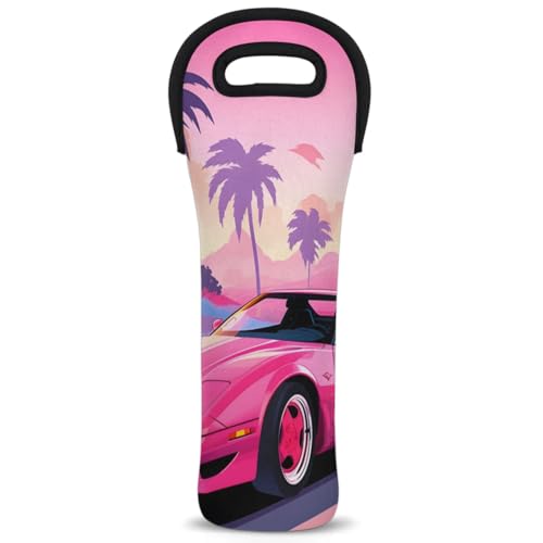 Neoprene Wine Tote Carrier Bag for Wine,Water, Champagne, Beer, Baby Bottles 15.6 x 5.1 Inches, Protective Wine Bag,Retro Sport Car Rides