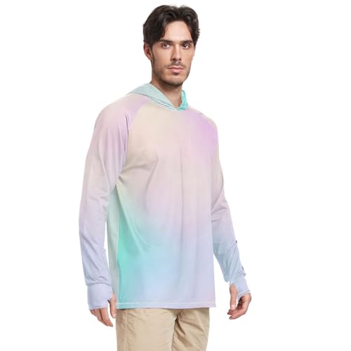 GAIGEO Cooling SPF Shirts for Men, Lightweight Hoodies Summer, Long Sleeve T-shirts, Modern Colorful Holographic S2