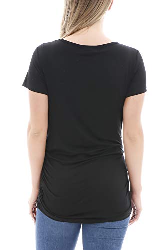 Smallshow XMSBL0004CBKGM Women'S Maternity Tops Side Ruched Tunic T-Shirt Pregnancy Clothes Medium Dim Grey-Black-Grey thumb #3