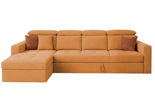 Image of Casaliving Gagnon LHS 6 Seater L Shape Corner Sofa Cum Bed for Living Room (Orange Fabric) Premium Fabric Sofa