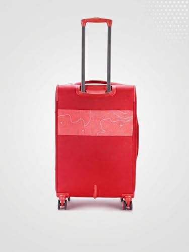 Image of Topo Celeb Medium Check-in Luggage - Sustainable Soft Polyester Travel Trolley Bag, 8-Wheel Spinner Suitcase with Shock Absorbing Lugs - Medium (Red)