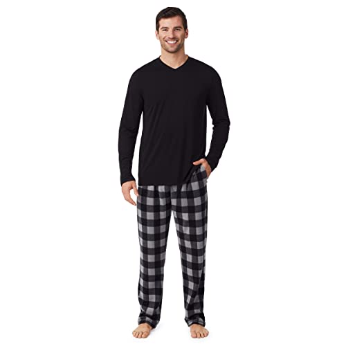 Mens Cabin Fleece Long Sleeve V-Neck Top and Pajama Pant 2-pc Set