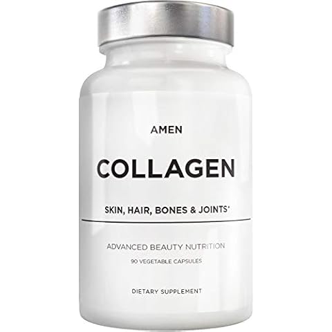 Amen Multi Collagen Peptides Capsules with Hyaluronic Acid and Vitamin C - 5 Types of Collagen Protein Type I, II, III, V, X - Grass Fed Hydrolyzed - 18 Amino Acids - Collagen Supplement - 90 Pills Cover