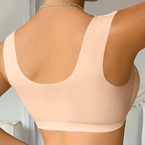 JiXiang Front Closure Bras for Women Lace Gathered Comfortable Everyday Bra No Underwire Push-Up Wide Strap T-Shirt Bralettes - image 4