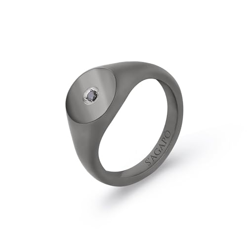 Bague homme S'Agapõ STG32A en acier robuste et cristal noir anti-ternissement