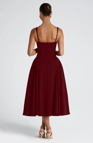 Image of Memoriesea Women's Elegant Square Neck Swing A Line Wedding Evening Party Midi Dress