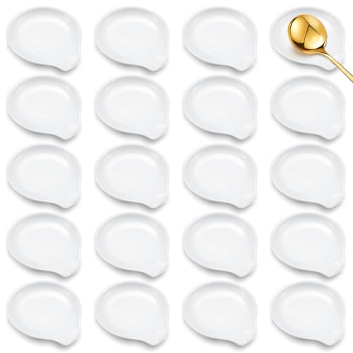 Image of Irenare 20 Pcs Ceramic Spoon Rest for Stove Top, 3.74 Inch Porcelain Spoon Holder, Coffee Utensil Rest Heat Resistant Dishwasher Safe for Home Kitchen Accessories Gift(White)