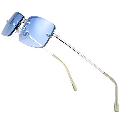 The Fresh Minimalist Small Rectangular Sunglasses Clear Eyewear Spring Hinge - Gift Box Package (204-Silver, Gradient Blue, 51)