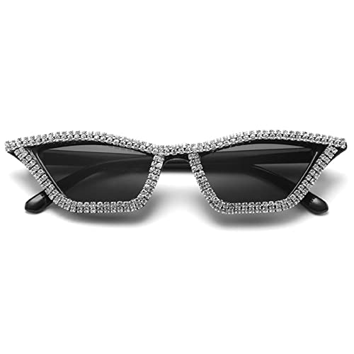 Cat Eye Sunglasses for Women Sparkling Rhinestone Sunglasses Trendy Retro Diamond Glasses UV400 Protection