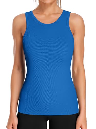 Image of ATTRACO Ribflex Workout Tank Tops for Women Seamless Full Length Gym Tops Athletic Yoga Top Built in Bra