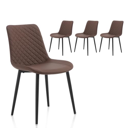 MSOBAIW Lot de 4 chaises de salle à manger modernes du milieu du siècle en similicuir avec pieds en métal pour salle à manger et salon Marron
