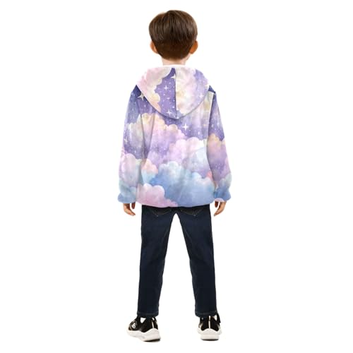 Boys Girls Fleece Jacket Rainbow Clouds Pattern Kids Warm Hooded Outwear Coat4