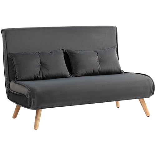 HOMCOM Schlafsofa 3 in 1 2 Sitzer Sofa mit Schlaffunktion, 190 x 120 cm Klappbar Couch Schlafcouch mit 5-stufig Verstellbarer Rückenlehne, Lendenkissen und Samtoptik für Wohnzimmer, Dunkelgrau HOMCOM Schlafsofa 3 in 1 2 Sitzer Sofa mit Schlaffunktion, 190 x 120 cm Klappbar Couch Schlafcouch mit 5-stufig Verstellbarer Rückenlehne, Lendenkissen und Samtoptik für Wohnzimmer, Dunkelgrau