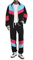 UOUA 80er Outfit für Männer 90er Tracksuit Kostüm für Halloween 70er Windbreaker Jacke Track Anzug 2 Stück Hip Hop Set Schwarz L