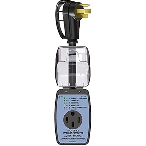 POWSAF rv Surge Protector 50 amp with Waterproof Cover, rv Voltage Protector/Monitor with Surge Protection(4100 Joules), Designed with Easy to Use Handle, Black Cover