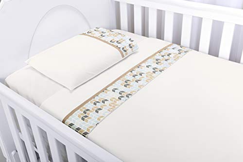 Jogo de Lençol Berço Vira Estampada - 3 Peças - Savana, Batistela Baby, bege