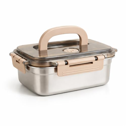 Image of Stainless Steel 1200ml Food Storage Container /Bento Lunch Box with Airtight Lid & Handle | Leakproof, Fridge & Freezer Safe Meal Prep Container for Fruits, Vegetables, Meat & Leftovers