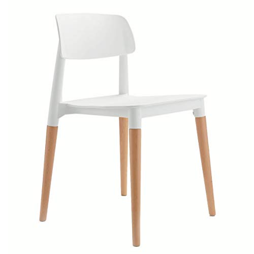 Image of Finch Fox Bella Molded ABS Plastic with Wood & American Mid-Century Styling Armless Side Dining Chairs for Home, Cafe, Restaurents, Living Room Chair in White Color (Set of 6)