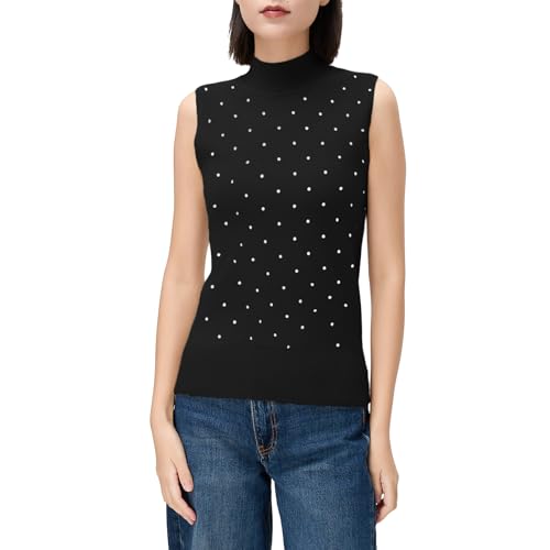 BEAUTY WOMEN Damen Pullover mit Punktmuster Ohne Ärmel und Stehkragen | Leichter Strickpullover für Frühling und Sommer