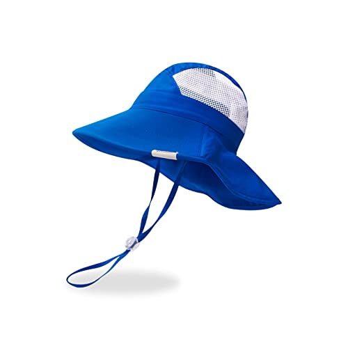 Pureborn Infant Baby Boy Sun Hat Upf 50+ Sun Protection Breathable Flap Bucket Hat Swim Cap Beach Hat For Infant Boy 0-3 Months Blue #TOP22