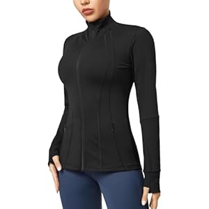 QUEENIEKE Women’s Slim Fit Running Jackets – Long Sleeves Athletic Workout Gym Tops with Back Mesh Vent & Thumb Holes