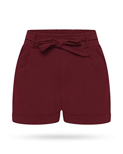 Kendindza Short d'été pour Femmes | Short avec Noeud à Nouer | Bermudes | Les Couleur Unies (Bourgogne, FR: 38/40 | EU: S/M) Cover