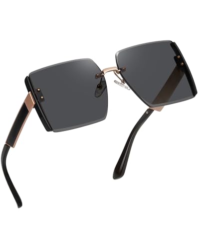 Joopin Oversized Rimless Sunglasses for Women Ladies Square Frameless Sun Glasses UV400 Protection Sunnies Shades (Black)